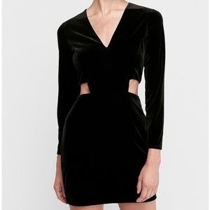 Express Velvet Plunge V-Neck Cut Out Bodycon Dress